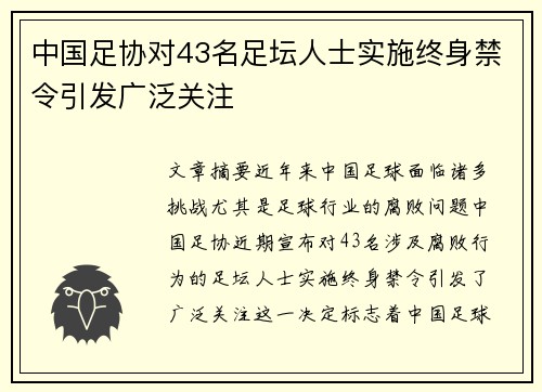 中国足协对43名足坛人士实施终身禁令引发广泛关注